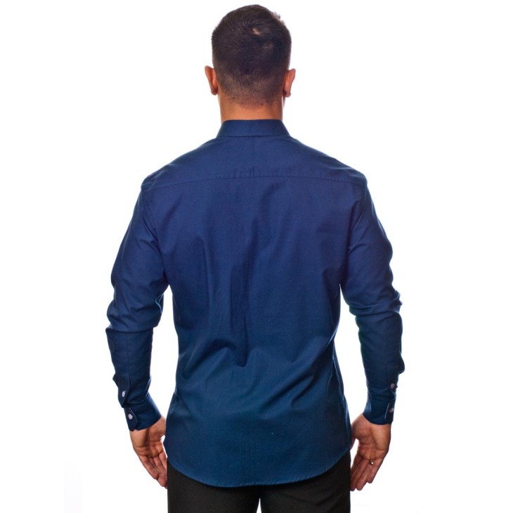 Camisa social azul marinho de tricoline manga longa