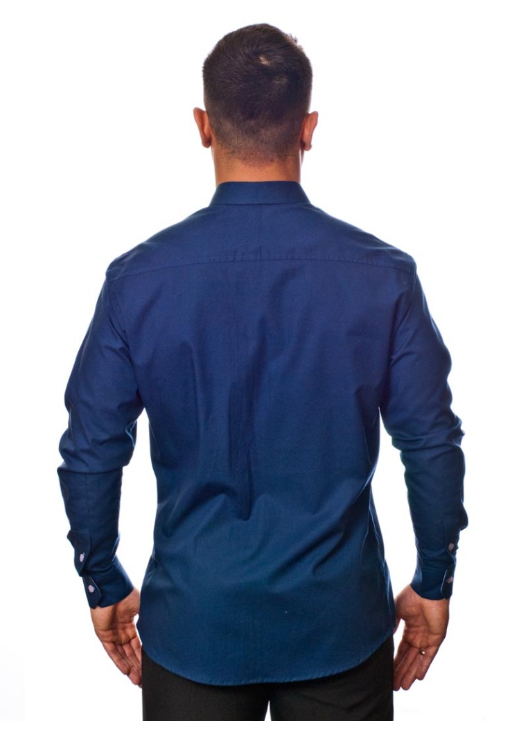 Camisa social azul marinho de tricoline manga longa