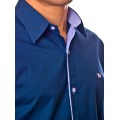 Camisa social azul marinho de tricoline manga longa