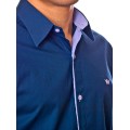 Camisa social azul marinho de tricoline manga longa Camisa social azul marinho de tricoline manga longa