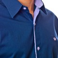 Camisa social azul marinho de tricoline manga longa