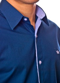 Camisa social azul marinho de tricoline manga longa