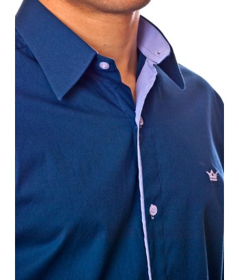Camisa social azul marinho de tricoline manga longa