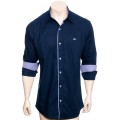 Camisa social azul marinho de tricoline manga longa Camisa social azul marinho de tricoline manga longa