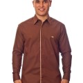 Camisa social marrom masculina manga longa de algodão