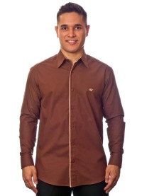Camisa social marrom masculina manga longa de algodão