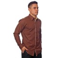 Camisa social marrom masculina manga longa de algodão