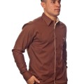 Camisa social marrom masculina manga longa de algodão