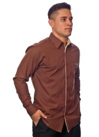 Camisa social marrom masculina manga longa de algodão