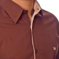Camisa social marrom masculina manga longa de algodão