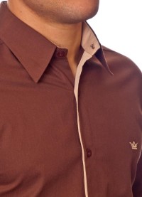 Camisa social marrom masculina manga longa de algodão