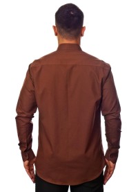 Camisa social marrom masculina manga longa de algodão