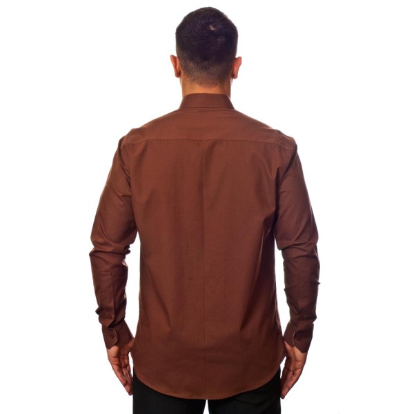 Camisa social marrom masculina manga longa de algodão
