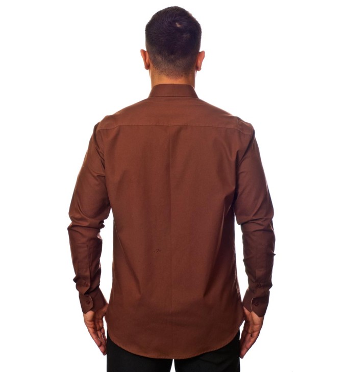 Camisa social marrom masculina manga longa de algodão