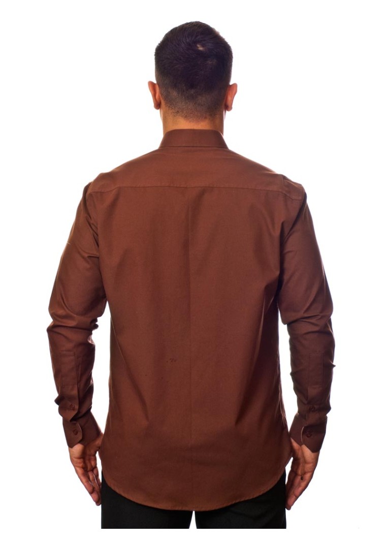 Camisa social marrom masculina manga longa de algodão