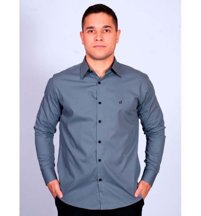Camisa masculina cinza com detalhes de manga longa Camisa masculina cinza com detalhes de manga longa