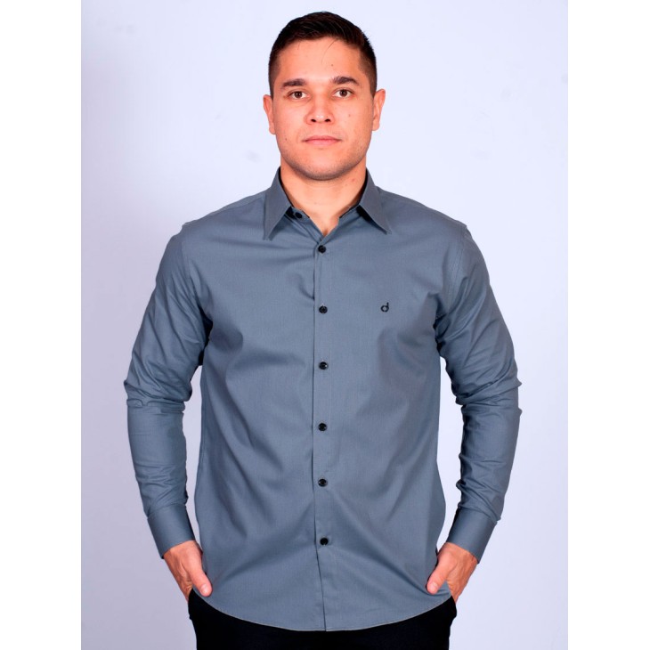 Camisa masculina cinza com detalhes de manga longa