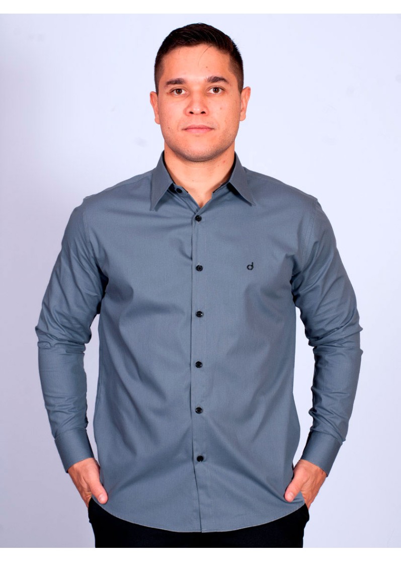 Camisa masculina cinza com detalhes de manga longa