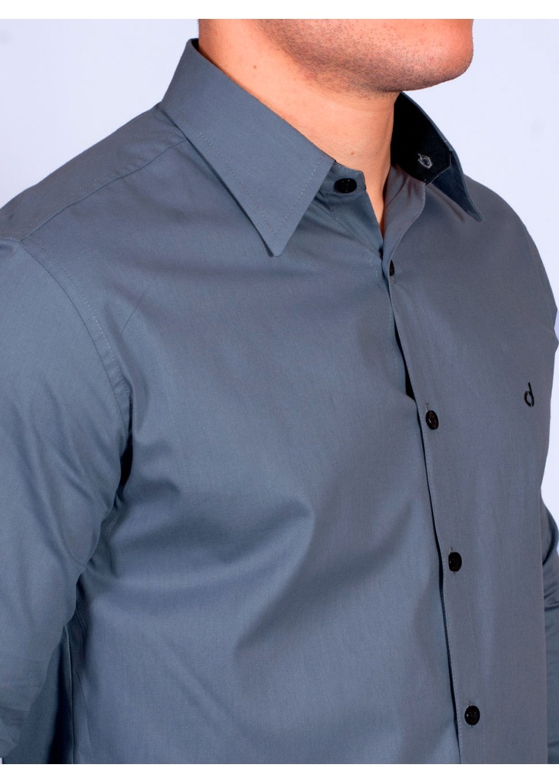 Camisa masculina cinza com detalhes de manga longa