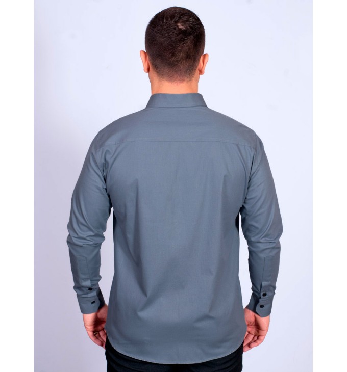 Camisa masculina cinza com detalhes de manga longa Camisa masculina cinza com detalhes de manga longa