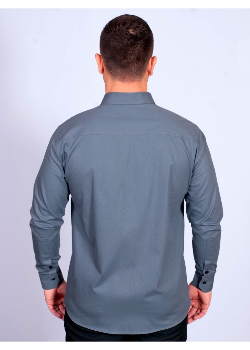 Camisa masculina cinza com detalhes de manga longa
