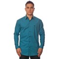 Camisa social azul cobalto masculina manga longa com detalhe, de algodão