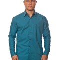 Camisa social azul cobalto masculina manga longa com detalhe, de algodão