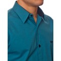 Camisa social azul cobalto masculina manga longa com detalhe, de algodão