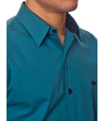 Camisa social azul cobalto masculina manga longa com detalhe, de algodão