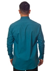Camisa social azul cobalto masculina manga longa com detalhe, de algodão