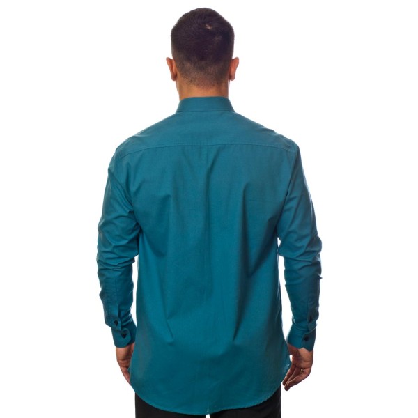 Camisa social azul cobalto masculina manga longa com detalhe, de algodão