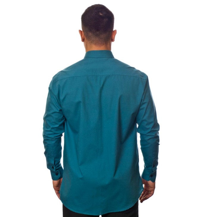 Camisa social azul cobalto masculina manga longa com detalhe, de algodão Camisa social azul cobalto masculina manga longa com detalhe, de algodão