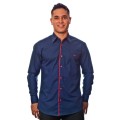 Camisa social marinho masculina manga longa de algodão