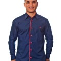 Camisa social marinho masculina manga longa de algodão
