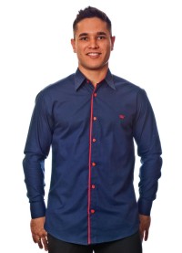 Camisa social marinho masculina manga longa de algodão