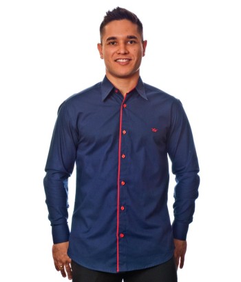 Camisa social marinho masculina manga longa de algodão