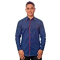 Camisa social marinho masculina manga longa de algodão