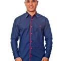 Camisa social marinho masculina manga longa de algodão