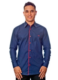 Camisa social marinho masculina manga longa de algodão