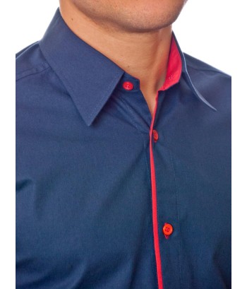 Camisa social marinho masculina manga longa de algodão