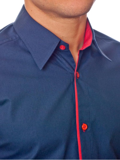 Camisa social marinho masculina manga longa de algodão