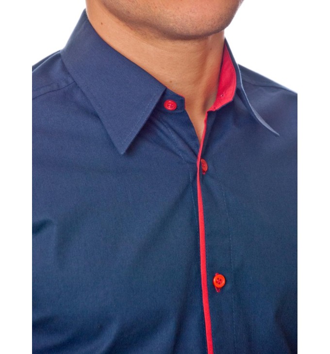 Camisa social marinho masculina manga longa de algodão