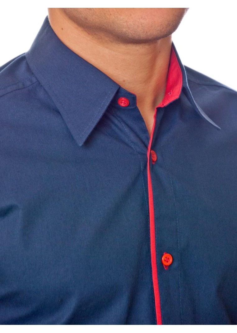 Camisa social marinho masculina manga longa de algodão