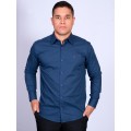 Camisa Masculina de Manga Longa Azul Marinho com detalhes