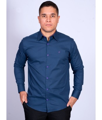 Camisa Masculina de Manga Longa Azul Marinho com detalhes