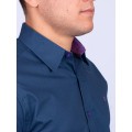 Camisa Masculina de Manga Longa Azul Marinho com detalhes