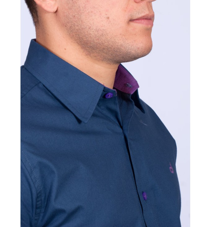 Camisa Masculina de Manga Longa Azul Marinho com detalhes Camisa Masculina de Manga Longa Azul Marinho com detalhes