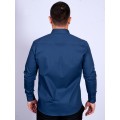 Camisa Masculina de Manga Longa Azul Marinho com detalhes