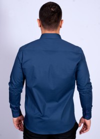 Camisa Masculina de Manga Longa Azul Marinho com detalhes
