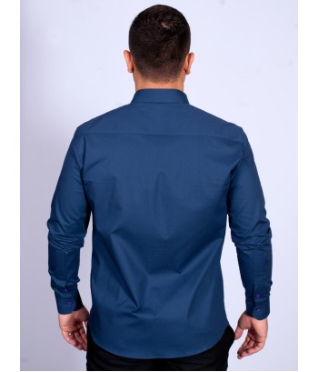 Camisa Masculina de Manga Longa Azul Marinho com detalhes